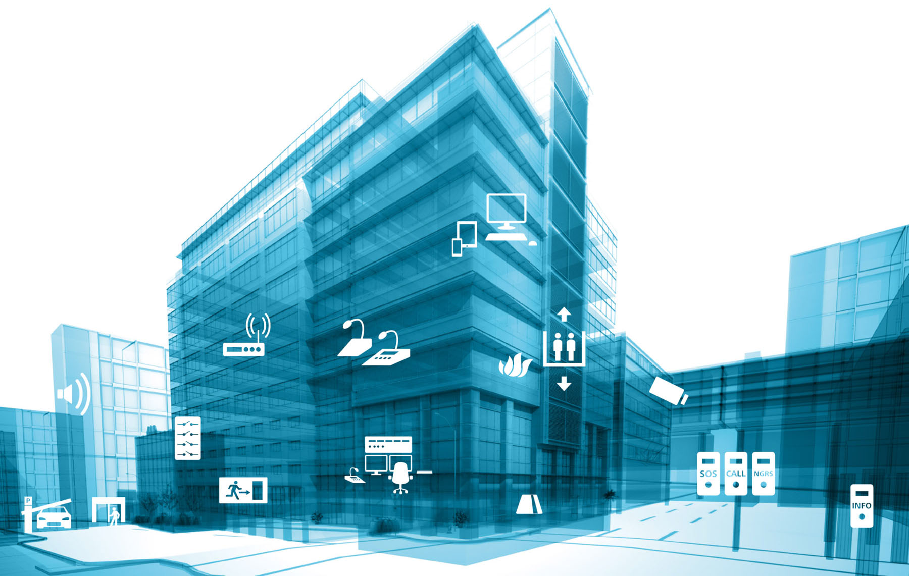 Gebäude mit mehreren Sprechstellen als Symbole